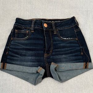 Dark Blue Hi-Rise Denim Cuffed Women’s Shorts